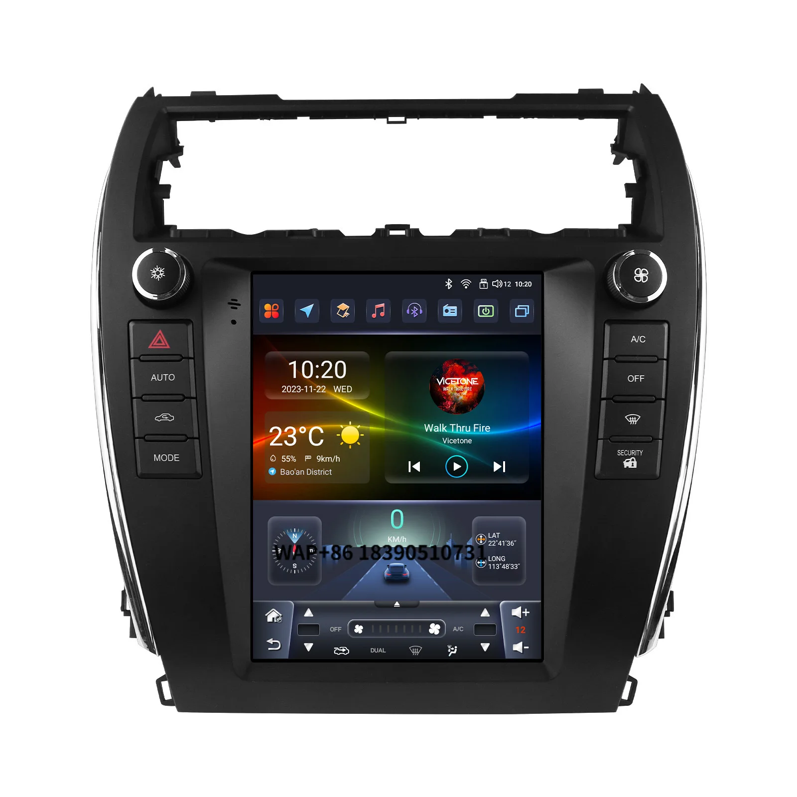 CARUPEZ 9.7inch IPS Android Car Stereo Navigation Head Unit Backup Camera for Camry 2012-2014 8Cores Vertical Tesla Style