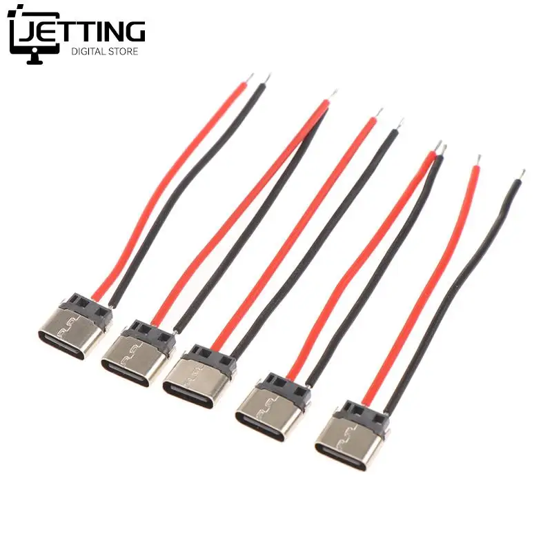 

5pcs Type-C 2pin Soldered Female Base W/ Wire Typec Female Socket For Mobile Phone Charging Type -c Port Charging Interface Jack