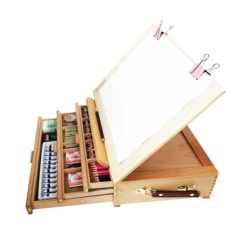 Artist Wooden Easel for Painting with Drawer Table Box Portable Desktop Mesa De Dibujo Suitcase Drawing Hardware Art Supplies