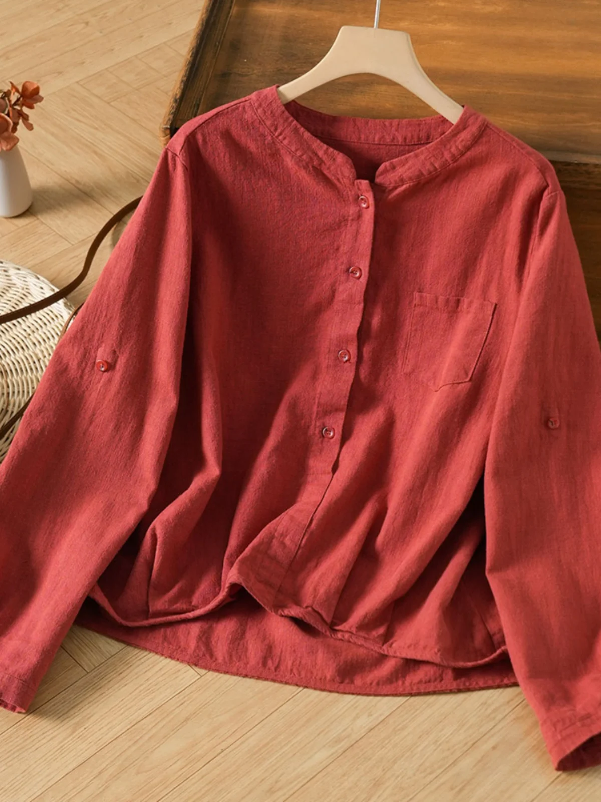 

Длинный льняной топ в стиле ретро, женский повседневный свободный утягивающий топ из хлопка и льна, весна 2022, детали на пуговицах для поездок на работу