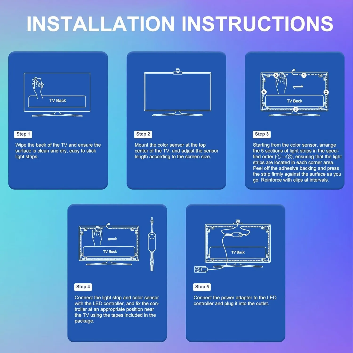 إضاءة خلفية LED للتلفزيون الذكي مع كاميرا، مناسبة لإضاءة خلفية للتلفاز بشاشة 55-65 بوصة وشاشة LED مرنة للموسيقى
