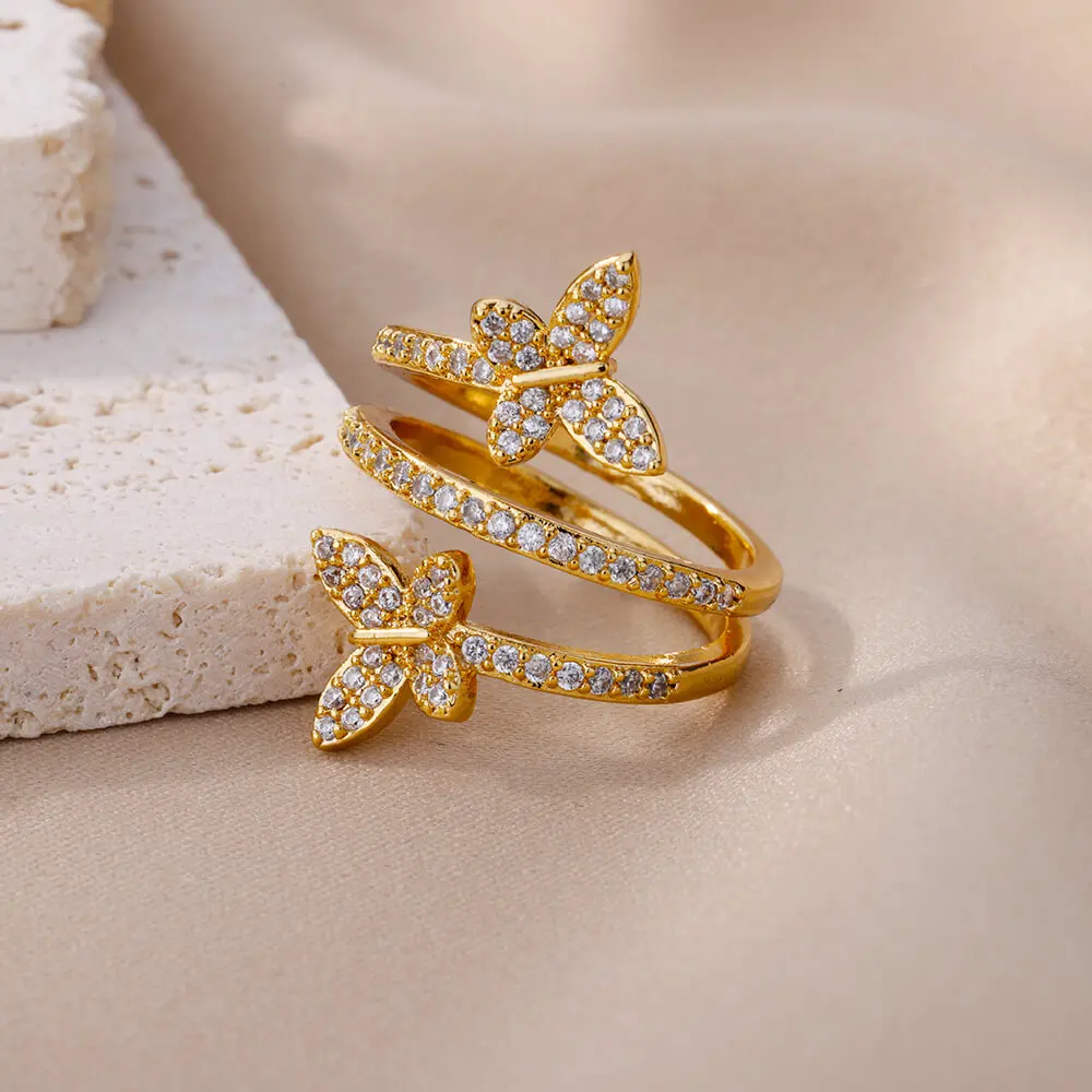 Luxury Zircon Butterfly Rings for Women Stainless Steel Ring Cubic Zirconia Couple Aesthetic Jewelry Freeshipping Items anillos