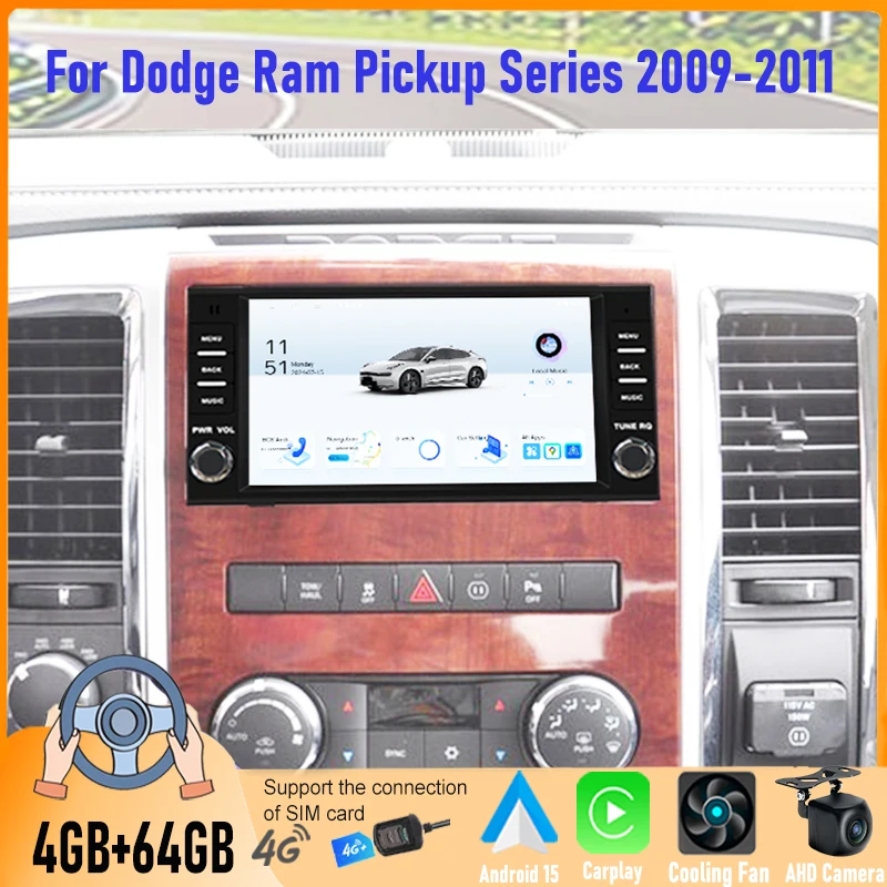 

7'' Android 15 Car Stereo 4+64GB For Dodge Ram Pickup 2009-2011 CarPlay Android Auto GPS Navi WiFi BT Touch Screen FM Canbus