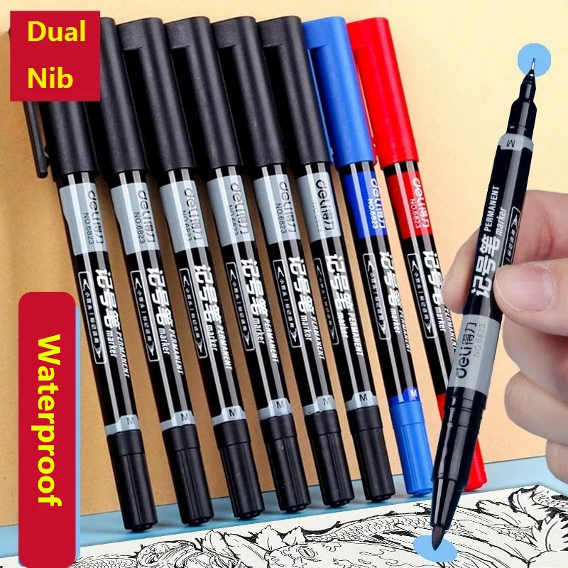 Deli Double-Headed Fine Hook Line Pen Comic Drawing Art Graffiti Signature Marker School Office Supply Stationery Student Gift