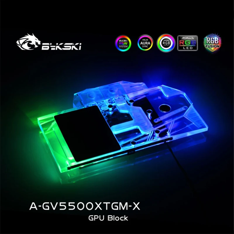 BYKSKI Water Cooling Block for GIGABYTE RX5500XT Gaming OC 8G 5V 3PIN/12V 4PIN A-RGB /RGB Light