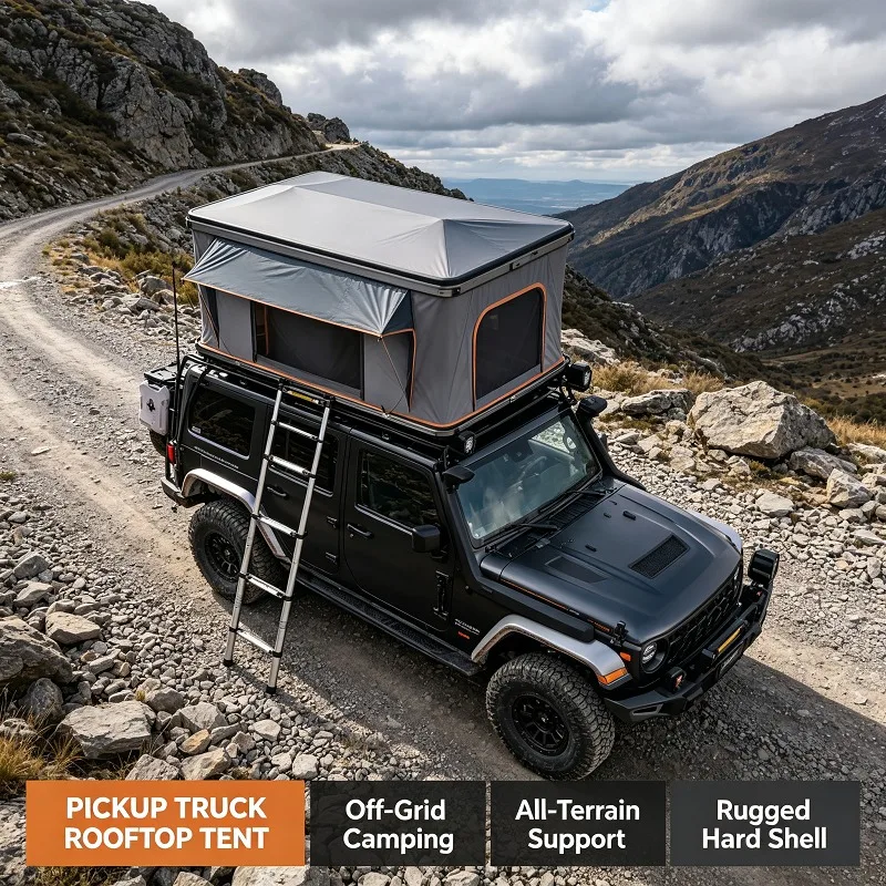 Rooftop Tent Pop Up Hard Shell for Truck, Side Awning Mesh Windows, Overland Camper Shell for SUV-Free Vehicle