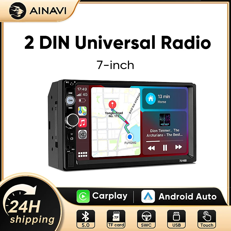 AINAVI Autoradio für universelle Fahrzeuge, kabelloses Carplay, Android Auto, Bluetooth, 2Din Multimedia-Videoplayer, Linux-Navigation, Auto-Stereoanlage, Autodisplay, Auto-Infotainment, intelligente
