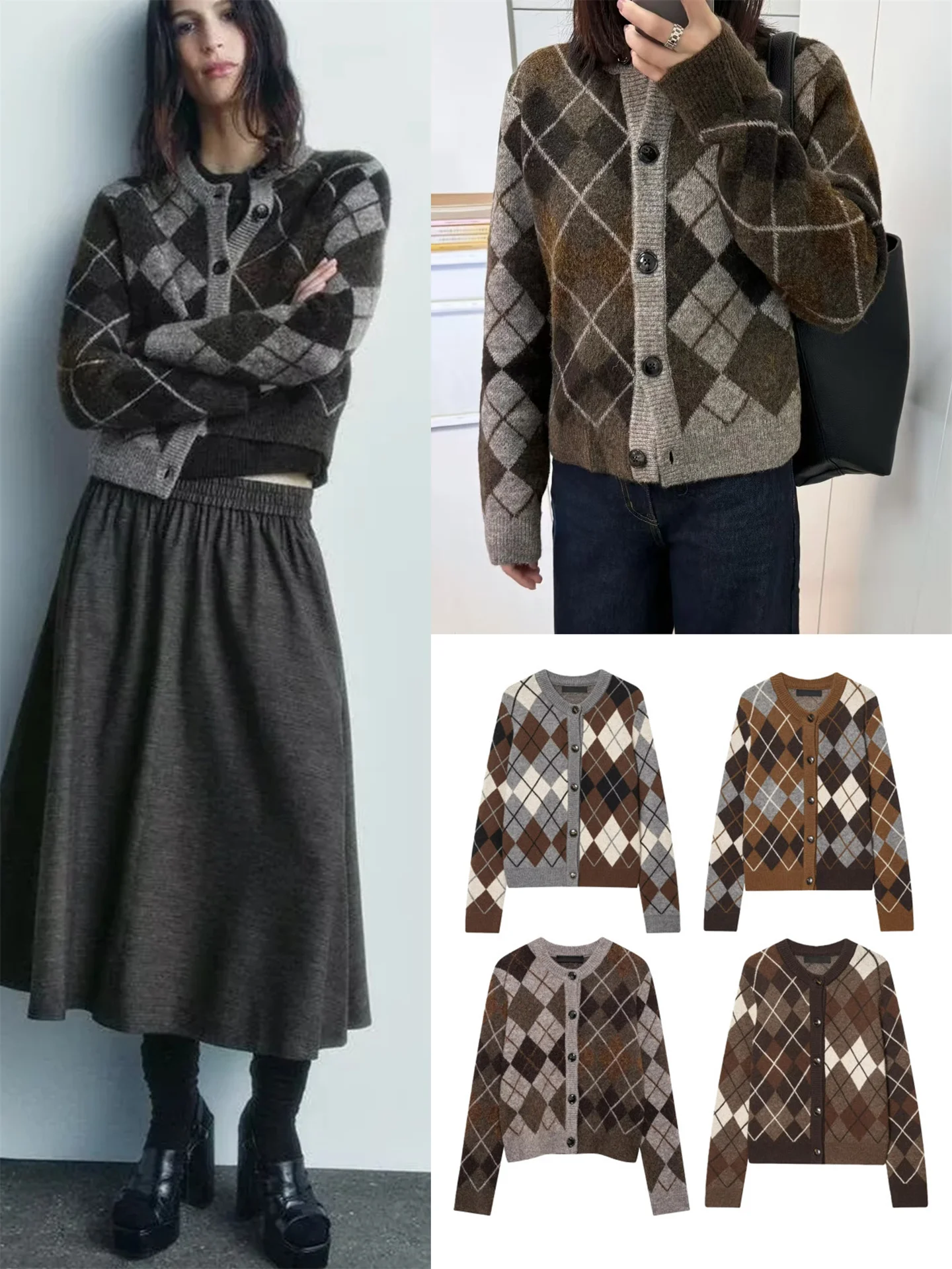 

Модный многоцветный вязаный длинный све, круглый кардиган, женское пальто с классическим ромбовидным узором, повседневная верхняя одежда, пальто