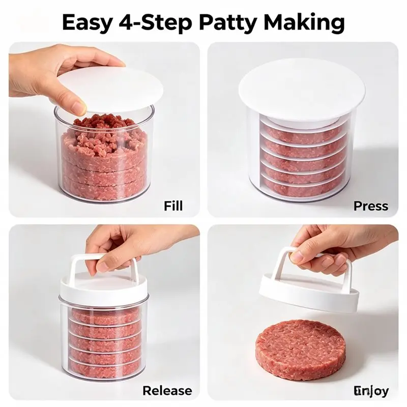 ABRU-Burger Patty Maker Burger Press Patty Maker, Adjustable Hamburger Mold (5 Layer With 4 Pads)