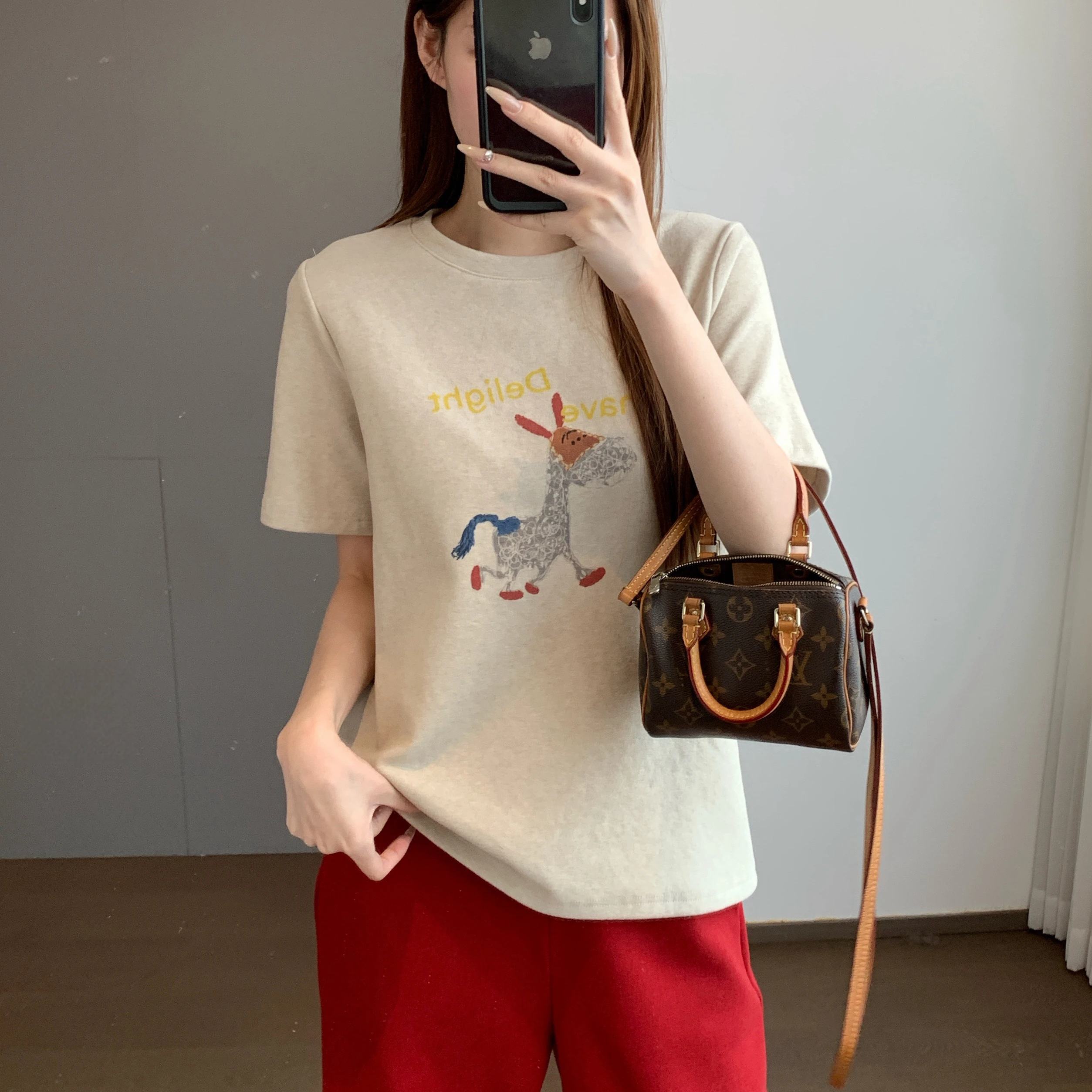 

Новая женская футболка свободного кроя с круглым вырезом и принтом, весна 2026, удобная, дышащая, из смесового хлопка