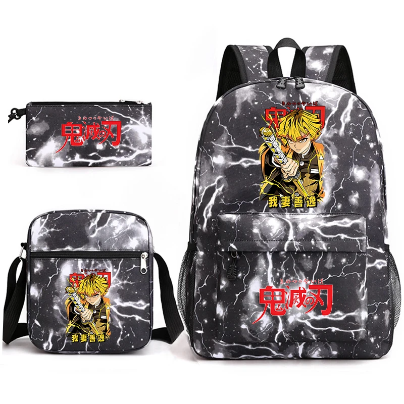 

Demon Slayer Agatsuma Zenitsu Anime Print School Bag Shoulder Bag Pencil Case Set for Kids Boys Girls Backpack Casual Daypack