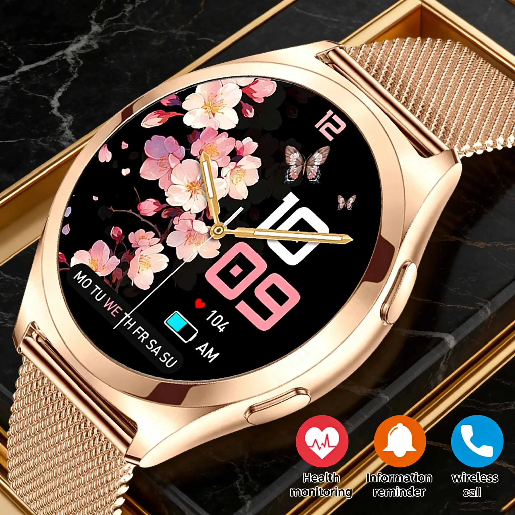 

Новые роскошные женские умные часы с индивидуальным циферблатом, водонепроницаемые, с Bluetooth-вызовами, браслет для женского здоровья, часы для спорта и фитнеса с функцией измерения пульса