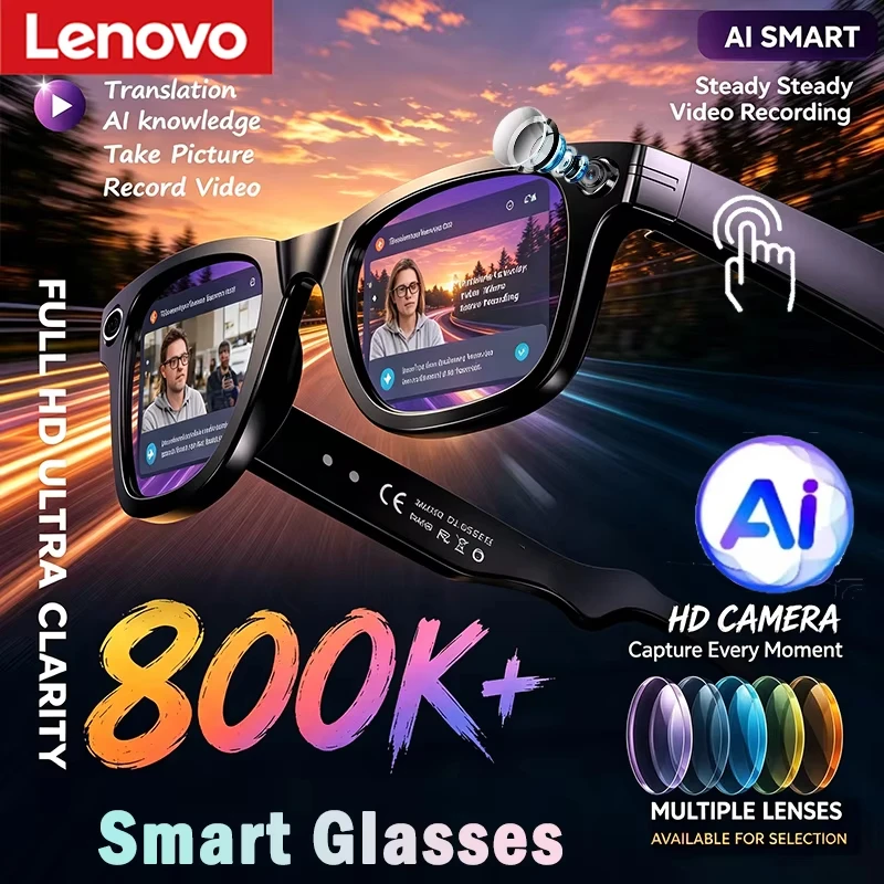 Lunettes Intelligentes Lenovo 800W HD avec Enregistrement IA, Caméra Photo/Vidéo, Appel Vocal, Traduction et Bluetooth pour Moto