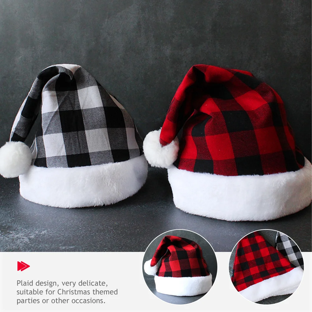 

Christmas Santa Hat Warm Soft Plaid Cloth Xmas Party Costume Decoration Supplies for Adults Unisex Christmas Hat