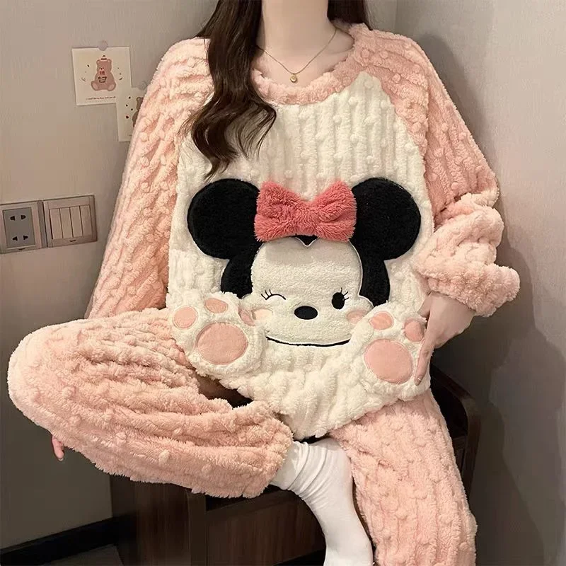 Disney pajamas winter warm two-piece set Minnie loungewear Disney loungewear cute cartoon Minnie winter warm pajamas