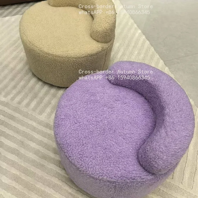 Round stool lamb wool back chair shoe change sofa living room coffee table low stool bench cream household pier stool