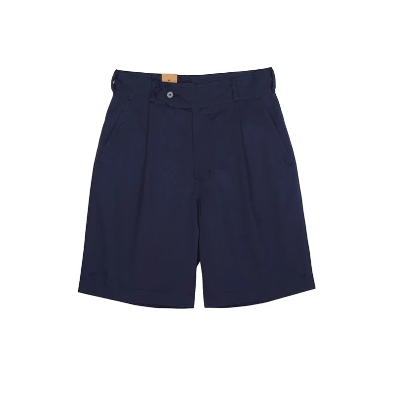 BOB DONG Classic Pleated Chino Shorts High Rise Straight-Leg Gurkha Short Navy Blue