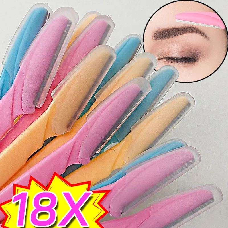 18PCS Eyebrow Trimmer Safe Razor Hair Shaver Eye Brow Hair Remover with Cover Random Color Eye Brow Shaver Blades Makeup Tools