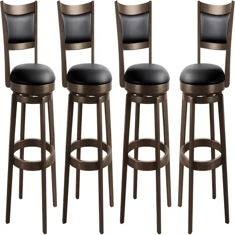 

Bar Height Stools Set of 4 - High Back with Solid Wood Footrest, Counter Bar Stools