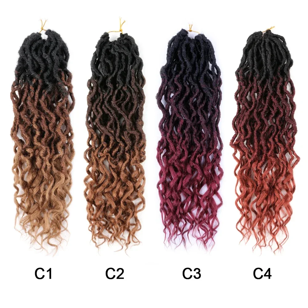 Goddess FauxLocs With Curly End Synthetic Crochet Braids HairExtensions For Women Ombre Brown Color Messy Dreadlocks Hair Master