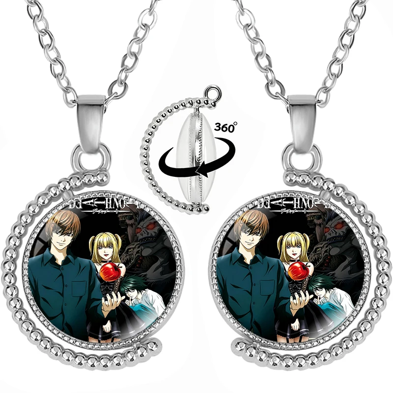 Collar Giratorio de Death Note para Parejas, Collar con Estampado de Doble Cara de Anime y Dibujos Animados, Collar Atractivo para Hombres y Mujeres
