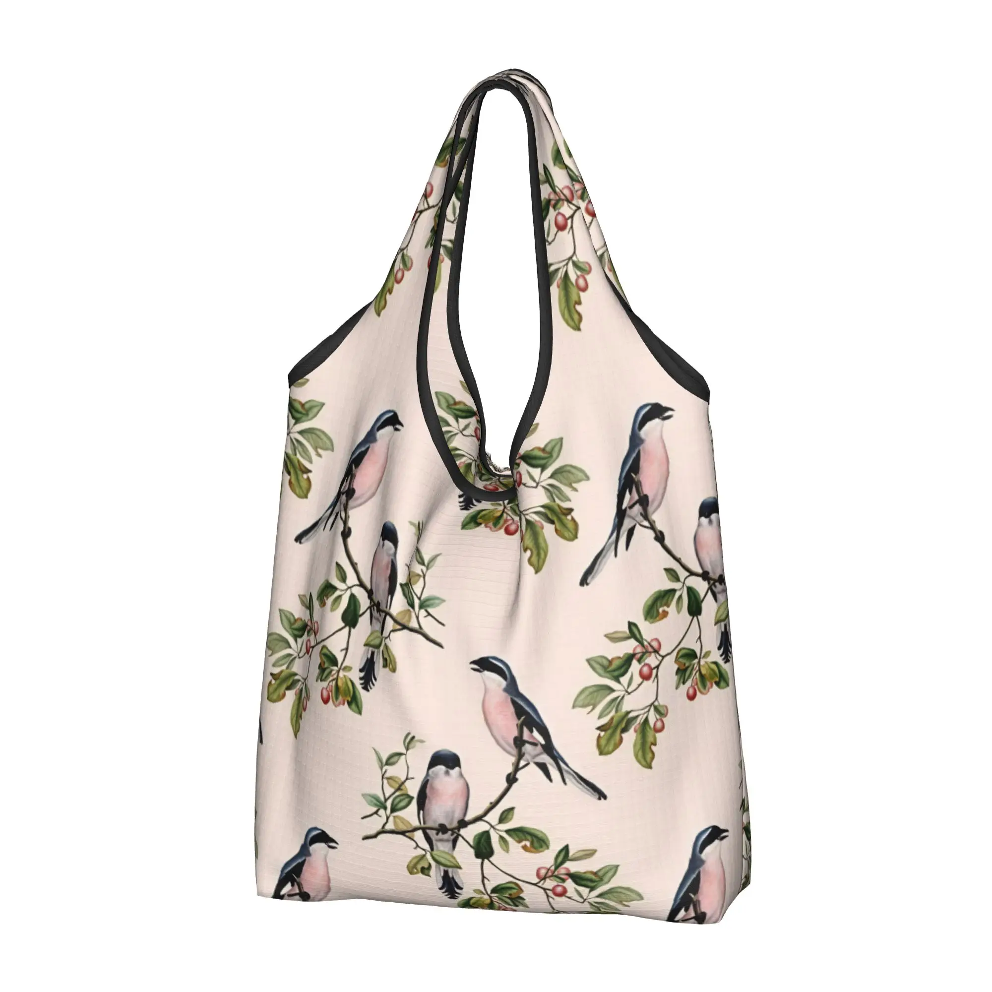 Fashion Victorian Shrike Birds on Branches at Sunrised Shopping Tote Bag Portable  Groceries Shopper Shoulder Bag