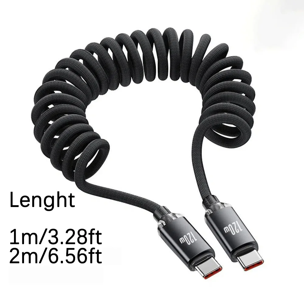 USB C to Type C Car Data Cord 120W USB to Type C Fast Charging Spring Cable Phone Telescopic Charging For Xiaomi iPhone Samsung
