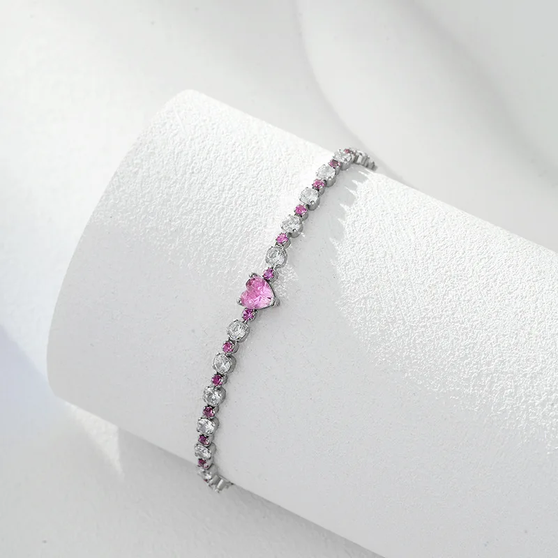 AETEEY S925 Silver Full Zircon Heart Bracelet Pull Adjustable Light Luxury Women Wrist Jewelry