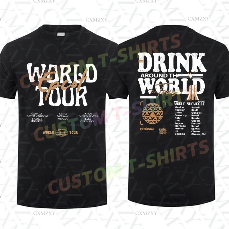 

Men T Shirt Casual Disneyland World Tour Drink Around The World T-shirt Graphic Summer Short Sleeves 100% Cotton S-3XL
