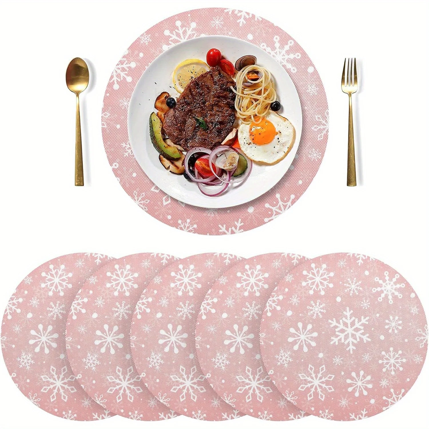 VIKAMA 4/6-Piece Pink Snowflake Placemats Family Gatherings & Christmas Parties Instagram-Style Table Decor & Accessories