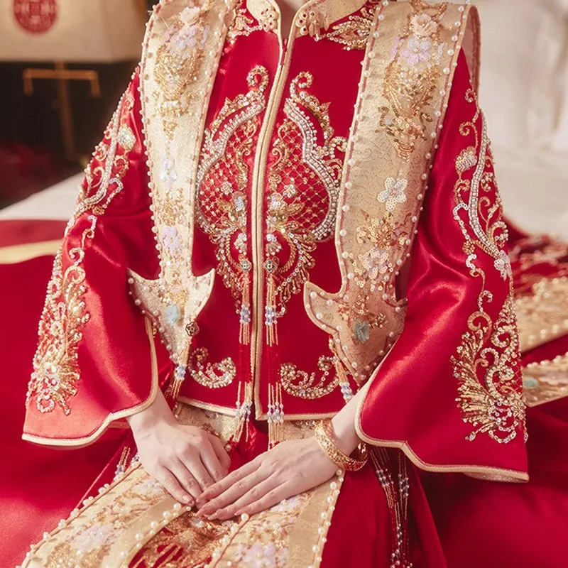 نمط جديد هان الصناعة الثقيلة فينيكس تاج فستان الزفاف الأحمر التنين وكبير الحجم #5