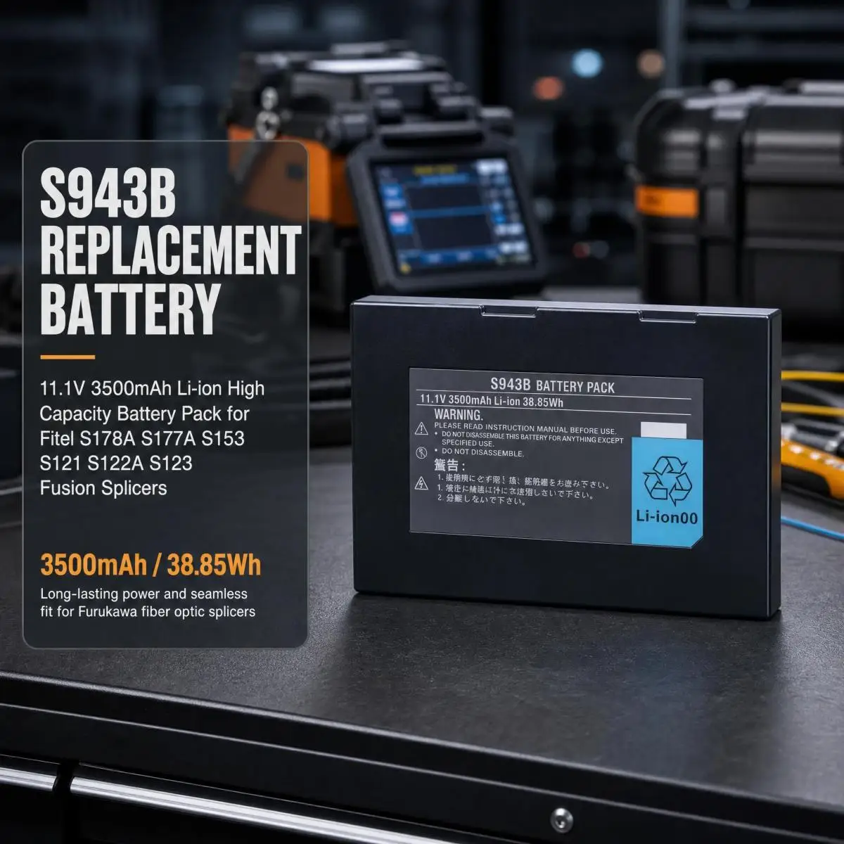 S943B 11.1V 3500mAh Replacement Battery Pack for Furukawa Fitel Fiber Optic Fusion Splicer S178A S177A S153 S121 S122A S123