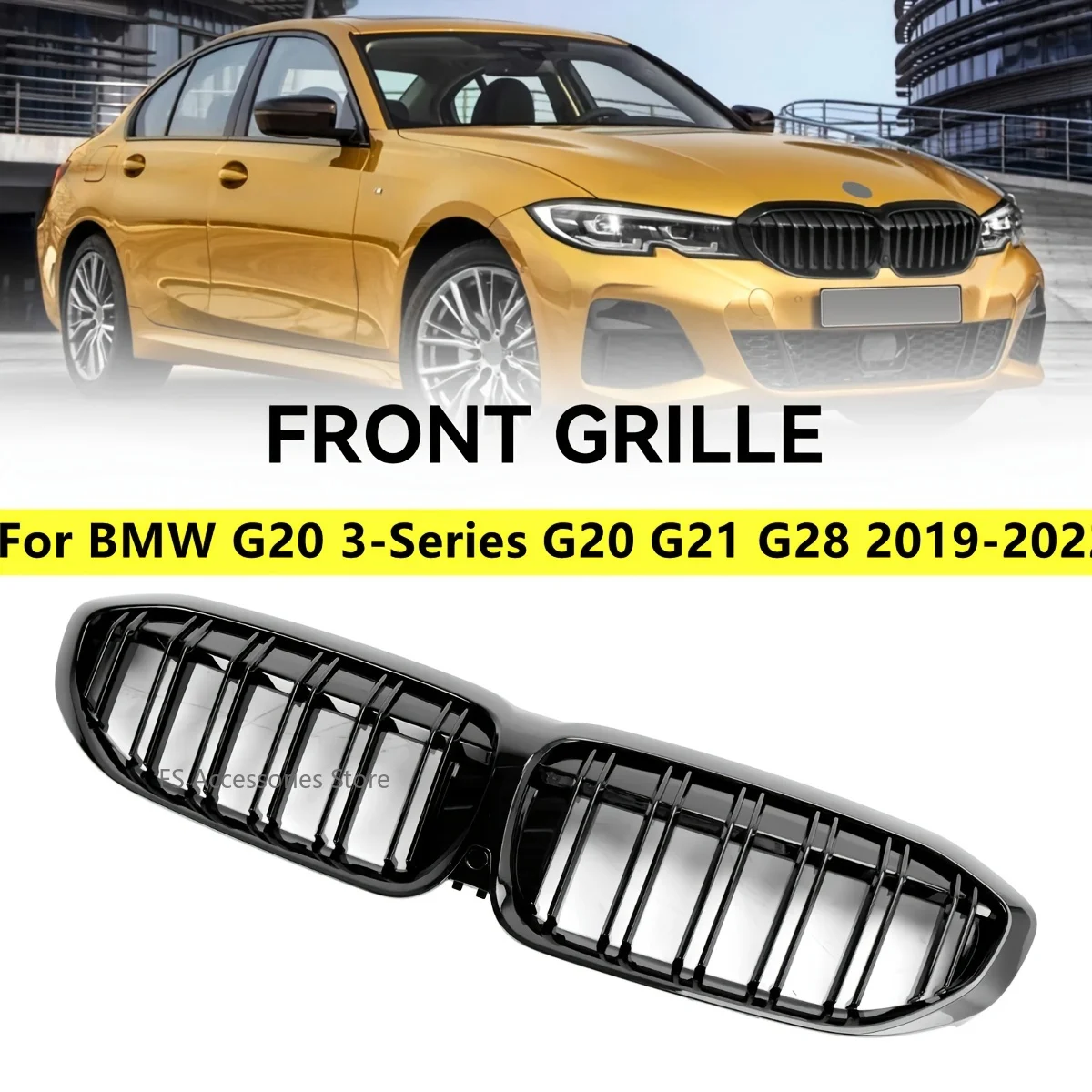 

For BMW G20 3-Series G20 G21 G28 2019-2022 FRONT KIDNEY GRILLE GRILL GLOSS BLACK Double BAR Repacement Front Grill