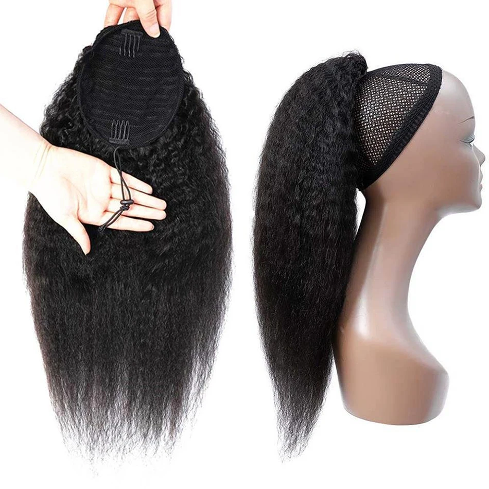 Maxine Kinky Straight Drawstring Ponytail Human Hair Extension Wrap Around Ponytail Long Pony Tail Clip in Hairpiece For Woman