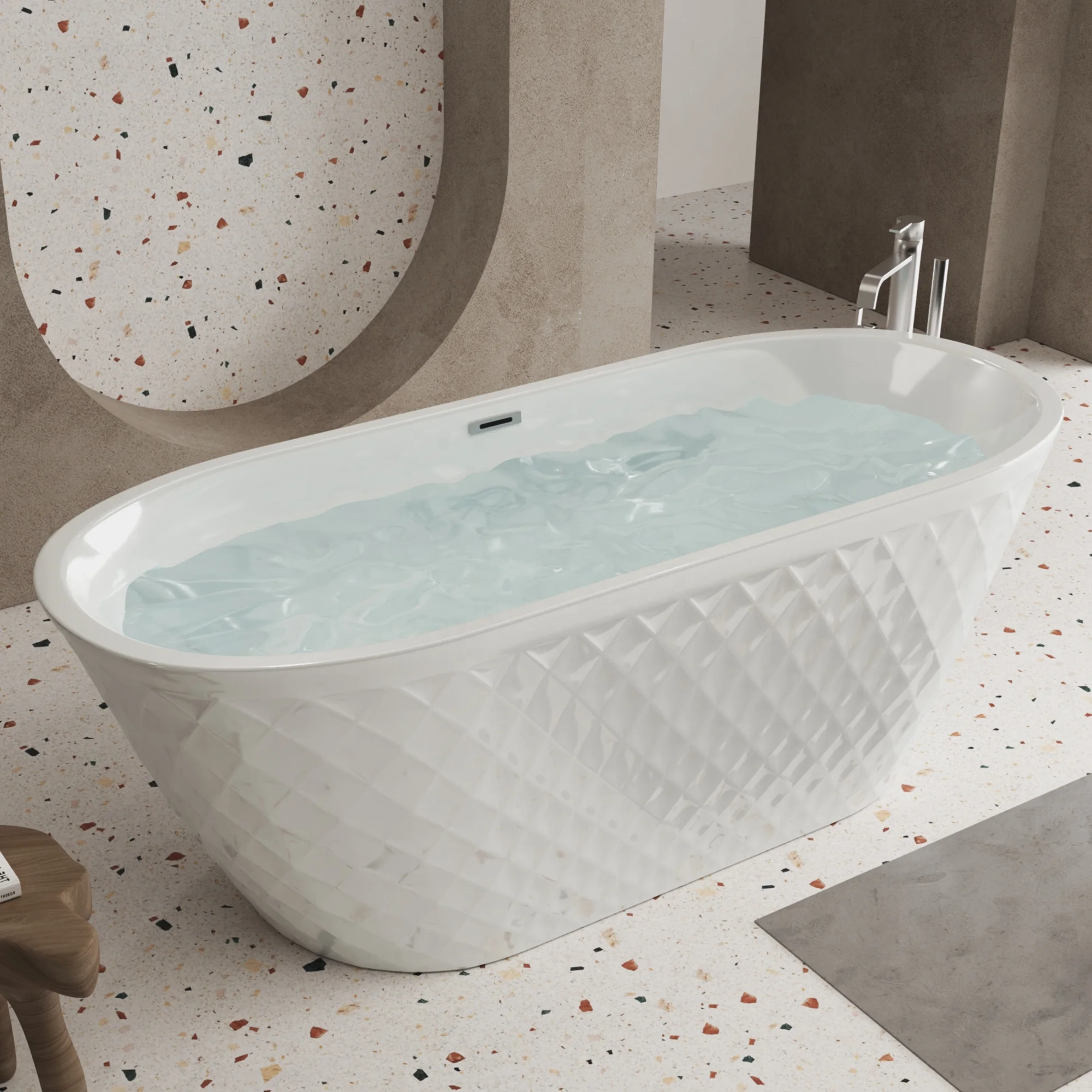 Modern Hotel Home New Design Standing White Acrylic Soaking Oval Freestanding Bathtub