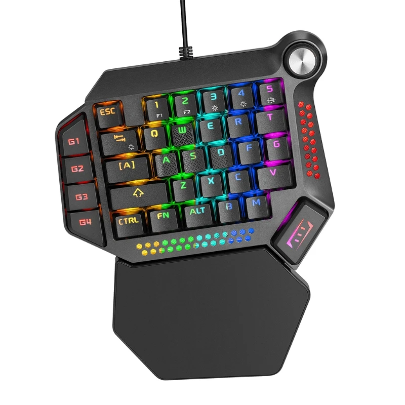 Mechanical Gaming Keyboard RGB LED Backlit Mini Keyboard Single Hand with Wrist Rest for PC 35Keys