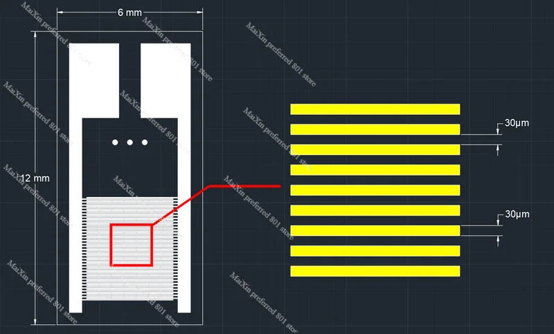 30μm transparent interdigital electrode quartz glass MEMS gas bioelectrochemical sensor photoelectric detection