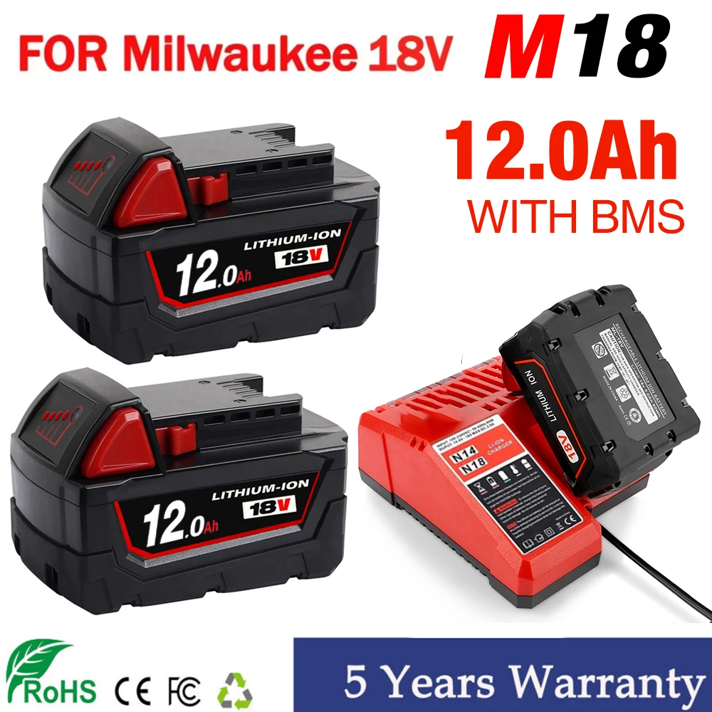 

Original for Milwaukee M18 48-11-1815 48-11-1850 2646-20 2642-21ct service M18 XC Lithium battery positive charger 18V 12000mAh