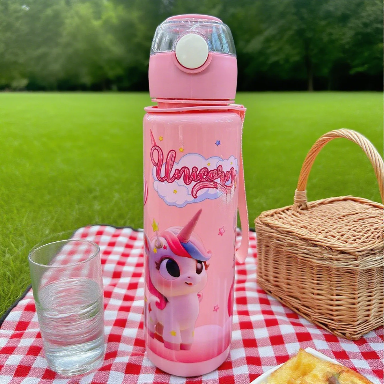 

700ml Cute Cartoon Student Space Straw Cup with Hand-held Ring BPA-Free High Temperature Resistant Portable Outdoor Water Bottle