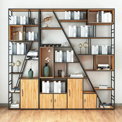 

Wrought Iron Bookshelf Shelf Creative Art Bookcase Floor Partition Industrial Wind Bogu Shelf Custom Study Office