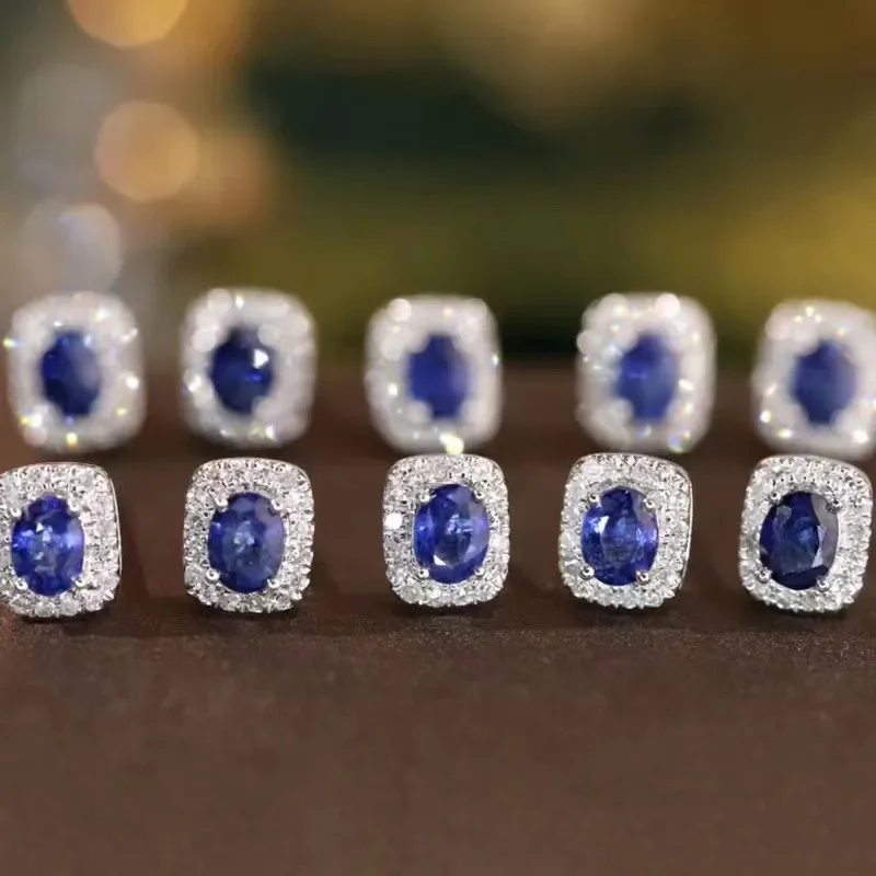 2024 New Klein Blue Zircon Earrings for Women with European and American Style, Fashionable Temperament, High Grade Jewelry