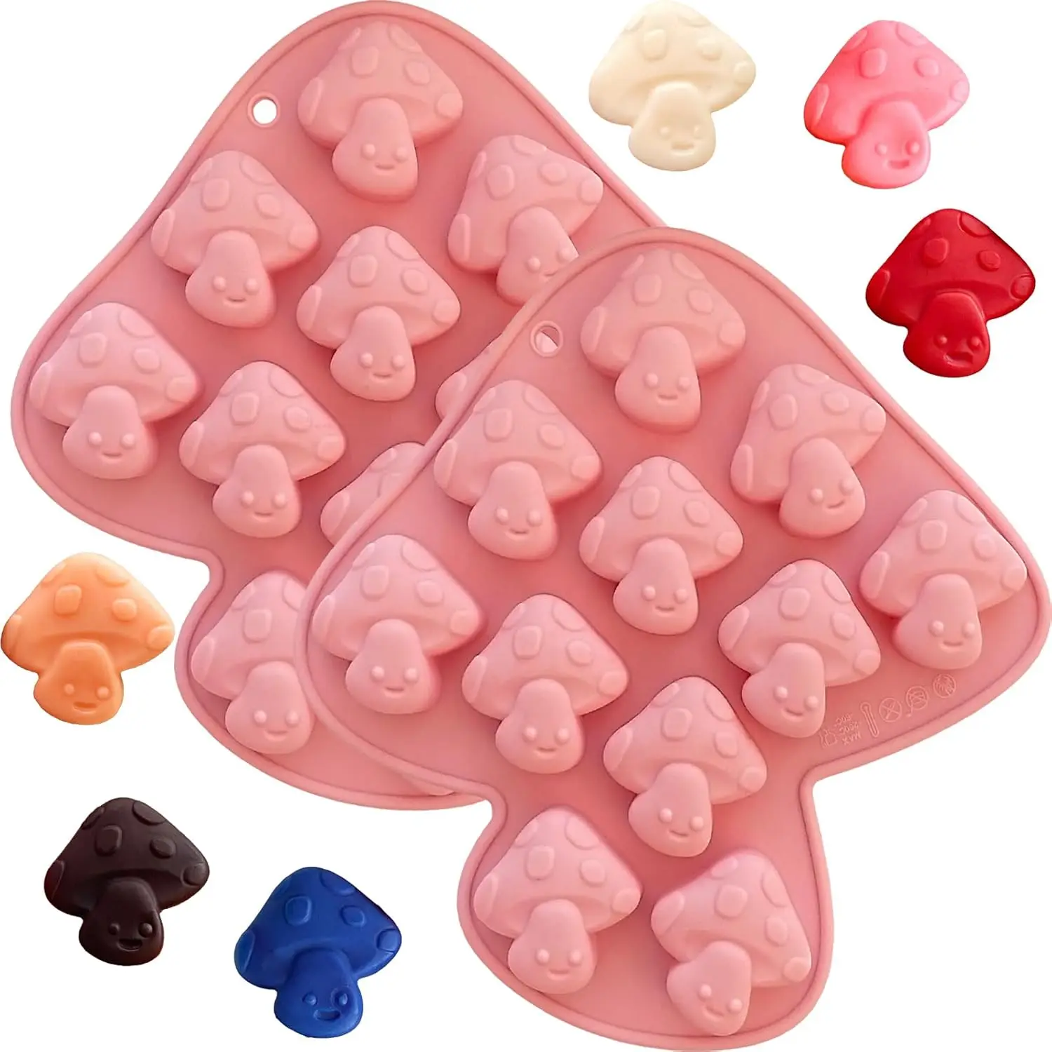 

2Pcs Mushroom Chocolate Mold Cute Mushroom Candy Silicone Molds Jello Fondant Soap Cookie Ice Cube Mold Cake Cupcake Decoration