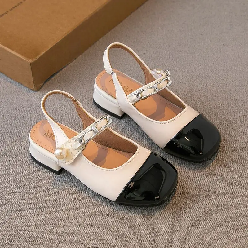 Girls Sandals 2025 Summer New Small High Heels Baotou Roman Shoes 27-36 Childrens Elegant Princess Shoes Painted Surface