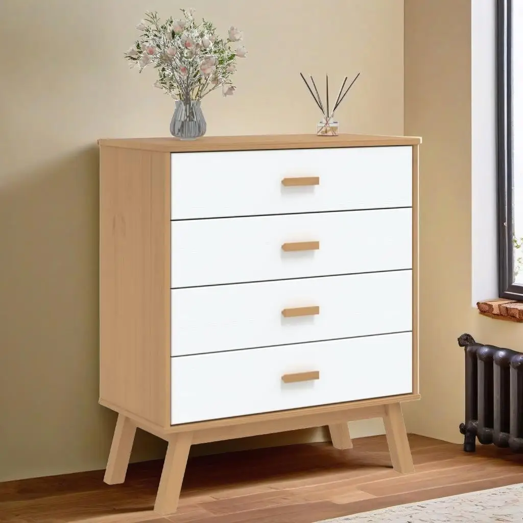 

Modern White & Brown Solid Pine Drawer Cabinet - Stylish Storage Solution for Home