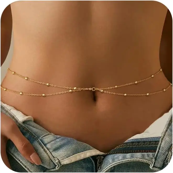 CHESKY Cadenas de cintura para mujer, delicadas cadenas de cintura chapadas en oro de 14k, accesorios de playa, lindas cadenas para el vientre, cadenas corporales, cinturones de cadena dorada para mujer, joyería de playa de verano para mujer, regalos, atuendos rave para mujer