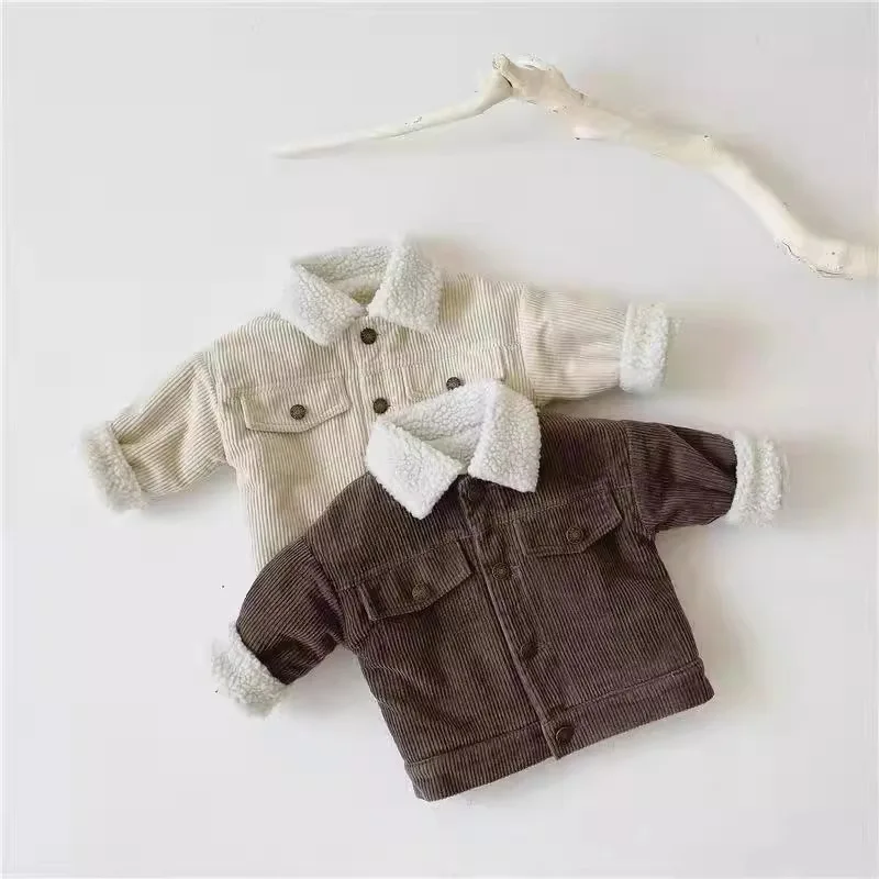 

Korean Style Vintage Turn Down Collar Baby Jacket Casual Pocket Button Long Sleeve Newborn Autumn Coat Clothes