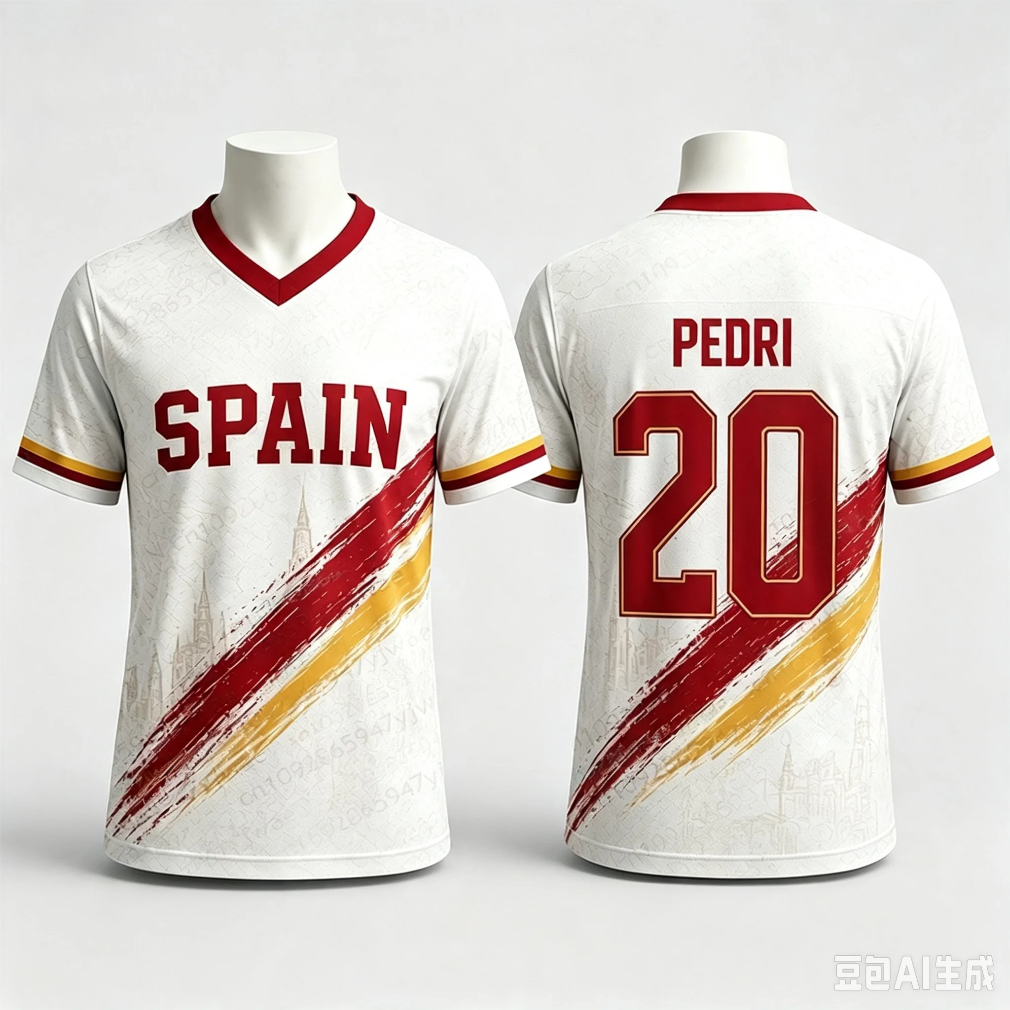 Family Replica Soccer Jersey, White V‑Neck Short‑Sleeve Mesh Top, Burgundy‑Gold Side Stripe Design,Casual Fan Tee for Adult Kids
