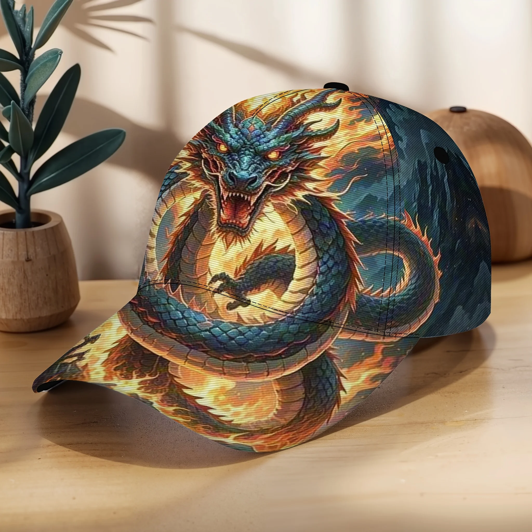 Mystic Dragon Of Flames Artwork Baseball Cap Unisex Baseball Cap Abstract Print Snapback for Camping Sports and Daily