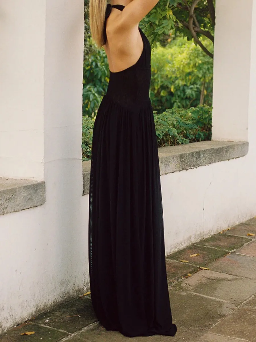 TWOTWINSTYLE minceur épissé froncé robes minimalistes pour les femmes licou sans manches dos nu pure tunique longue robe femme nouveau