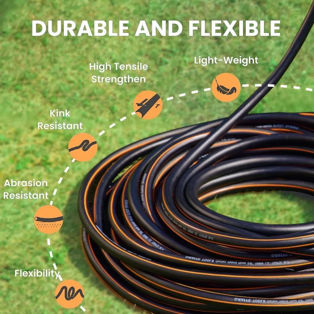 

Garden Hose 100ft x 5/8", Water Hose Heavy Duty, Flexible, Lightweight Hybrid Hose with Swivel Handle, Male to Female Fittings